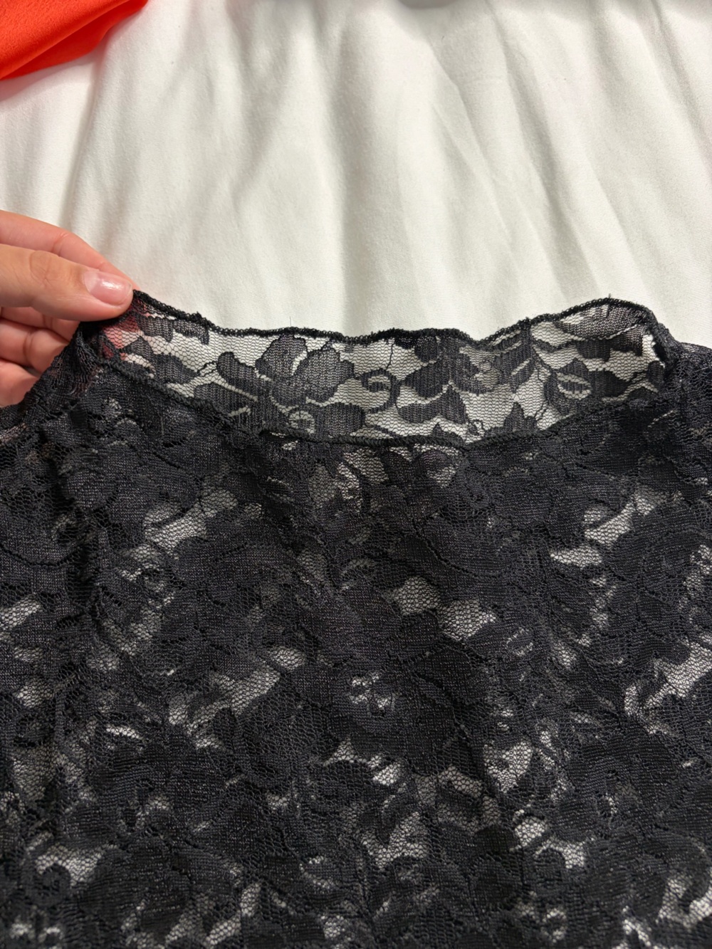 Black Lace Mesh scalloped neck